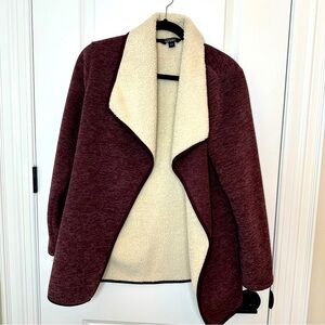Nicole Miller, Fleece cardigan, burgundy and cream, size M